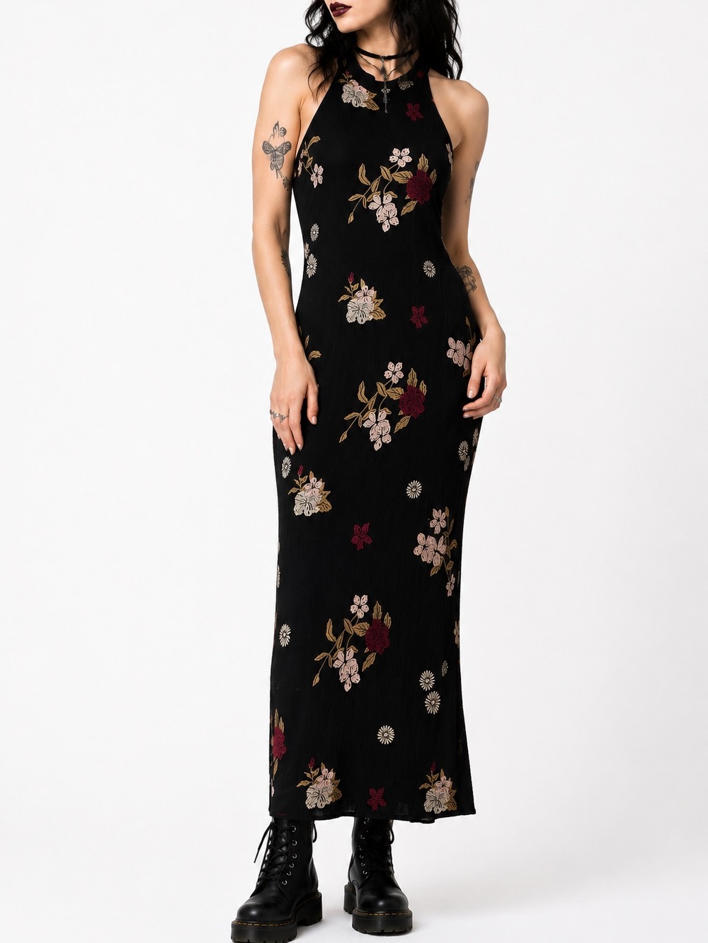 Vintage Floral Rayon Halter Maxi Dress Whimsygoth Fairycore Small